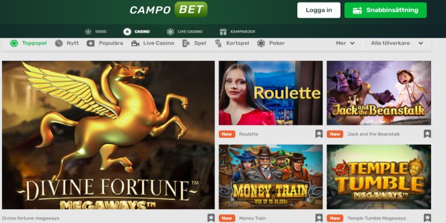 Campo Casino startsida med välkomstbonus 300%