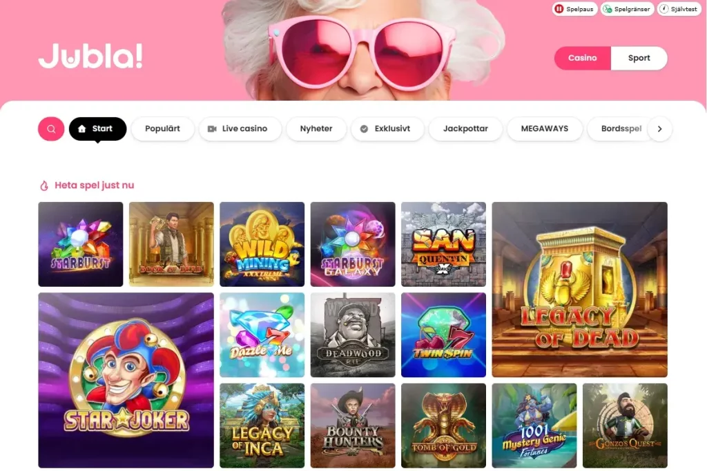 Jubla Casino – skärmbild från casinots sajt