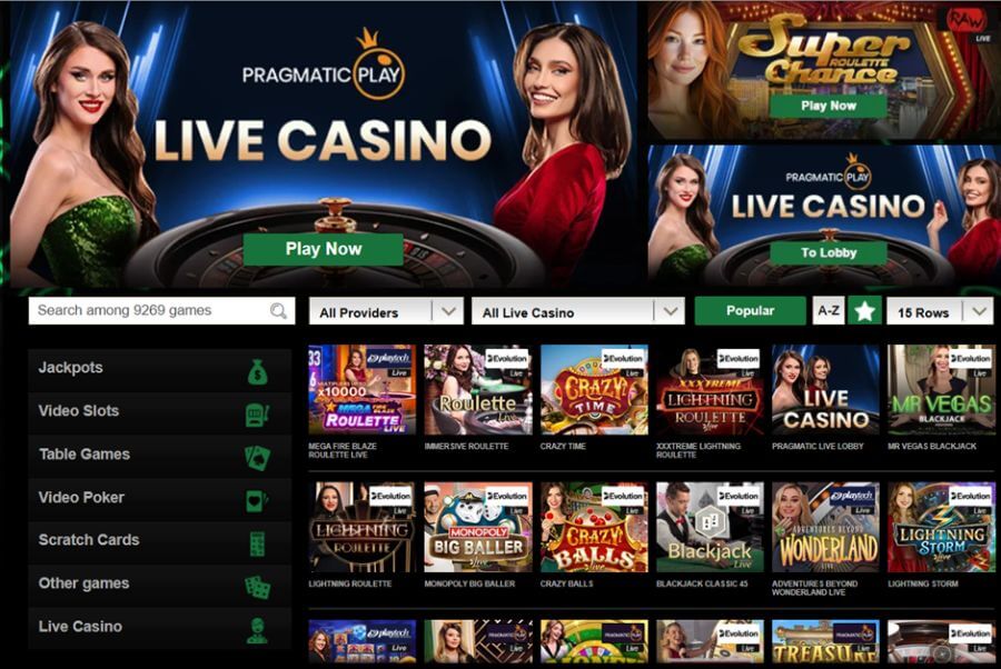 Mr Vegas Casino – skärmbild från casinots sajt