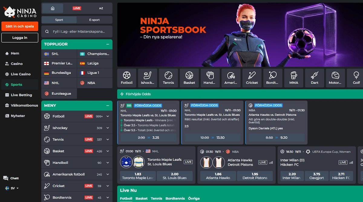 Ninja Casino – skärmbild från casinots sajt
