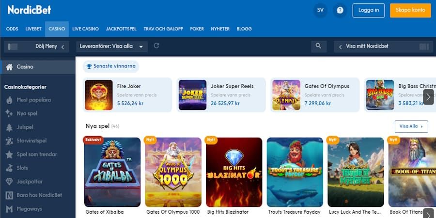 Nordicbet Casino – skärmbild från casinots sajt