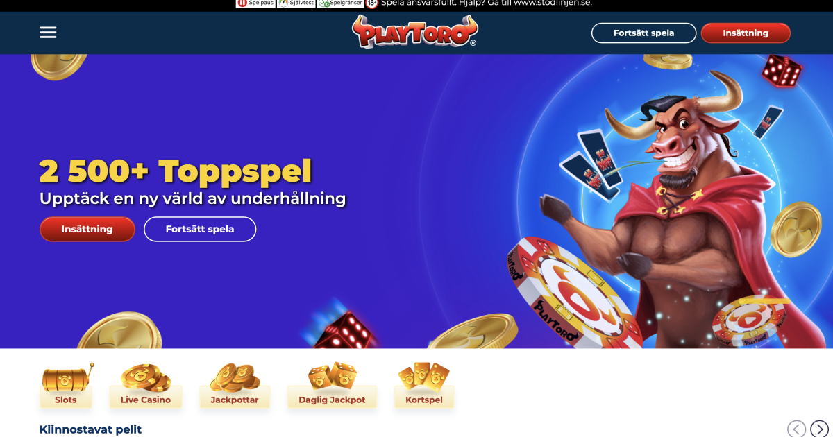PlayToro Casino – skärmbild från casinots sajt