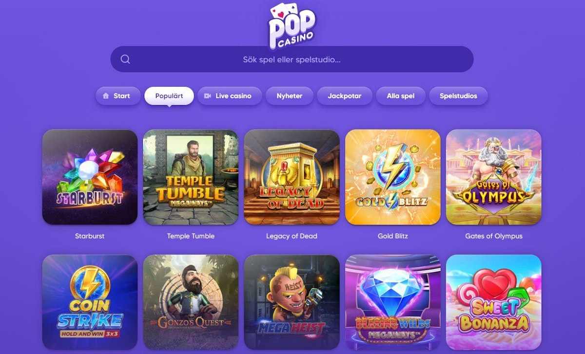 Pop Casino – skärmbild från casinots sajt