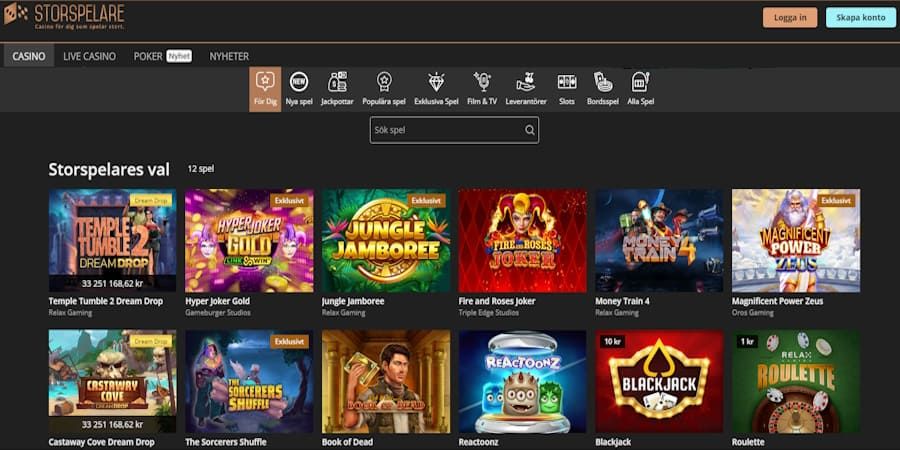 Storspelare Casino – skärmbild från casinots sajt