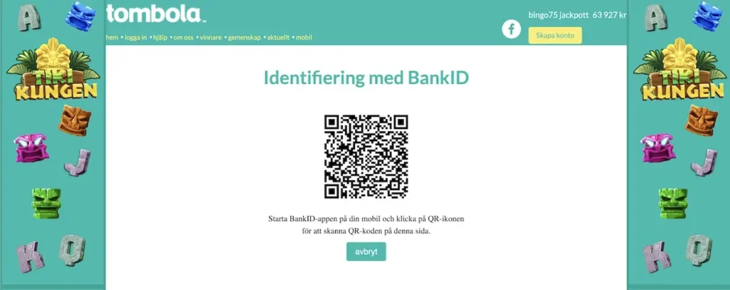 Tombola Casino – skärmbild från casinots sajt