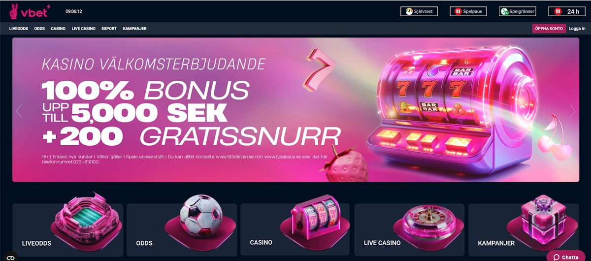 VBET Casino – skärmbild från casinots sajt
