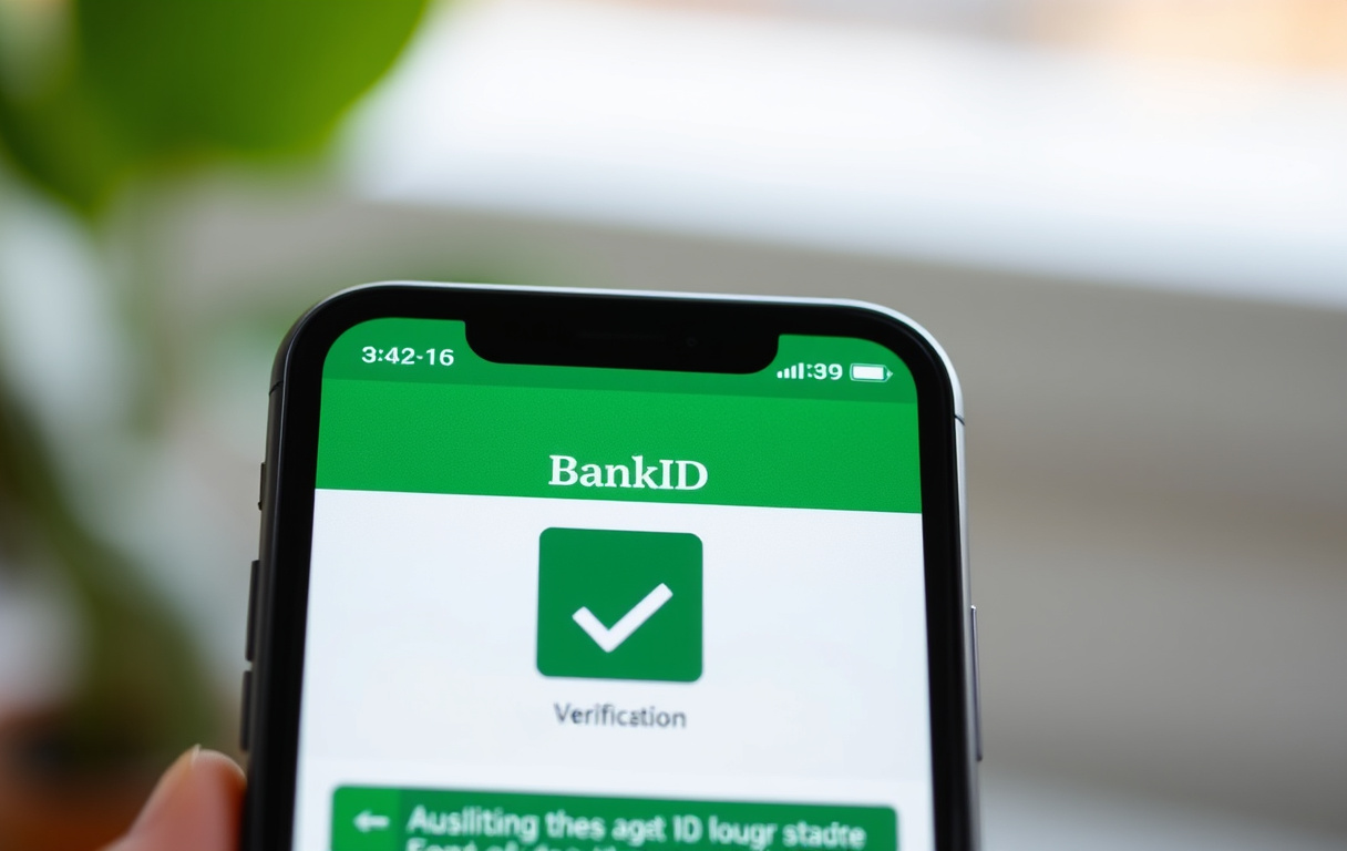 Smartphone med BankID-verifiering för ålderskontroll.