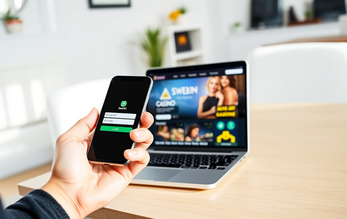 Person som loggar in på ett casino konto med BankID på mobilen.