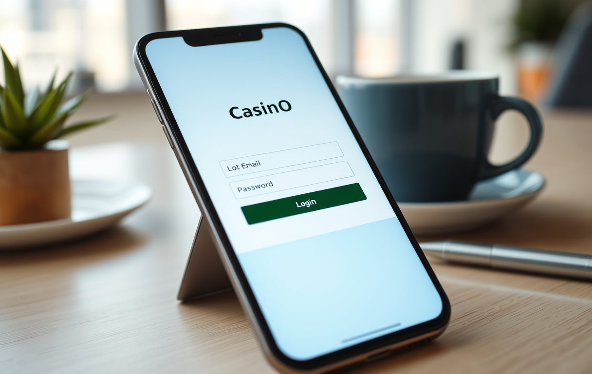 Smartphone med e-postinloggning för casino.