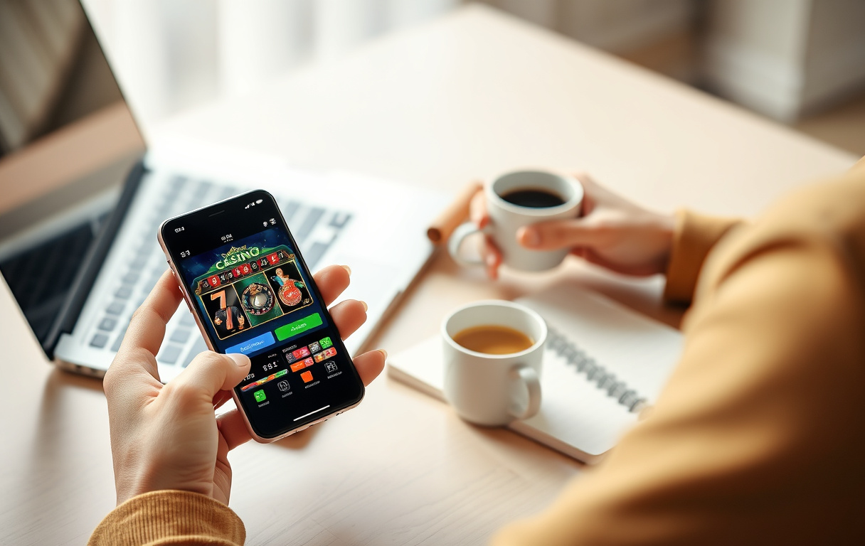 Person som spelar på casino via laptop och smartphone med budgetanteckningar