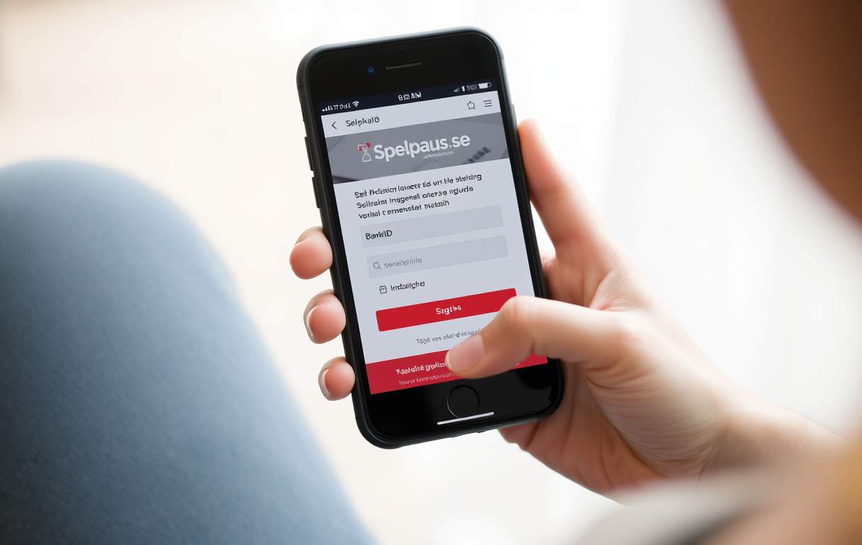 Person som använder mobil för att logga in på Spelpaus.se för självavstängning